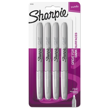 Sharpie Metallic Fine Point Permanent Markers, Bullet Tip, Silver, PK4 39109PP